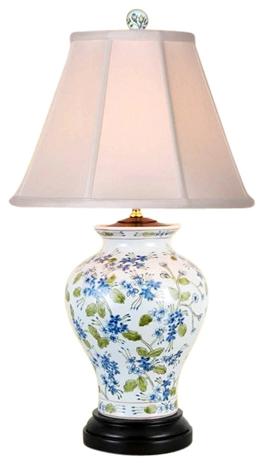 Chinese Porcelain Green Blue White Vase Floral Motif Table Lamp 24" 