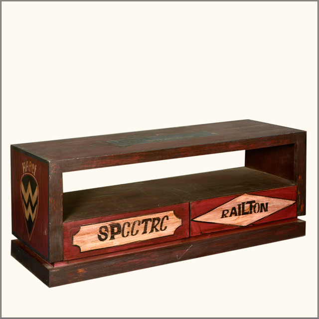 Multi Color Reclaimed Wood TV Stand Media Console