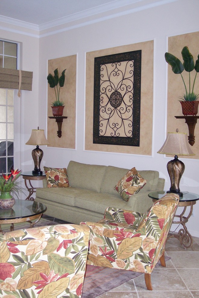 Inspiration for a tropical living room in Tampa.