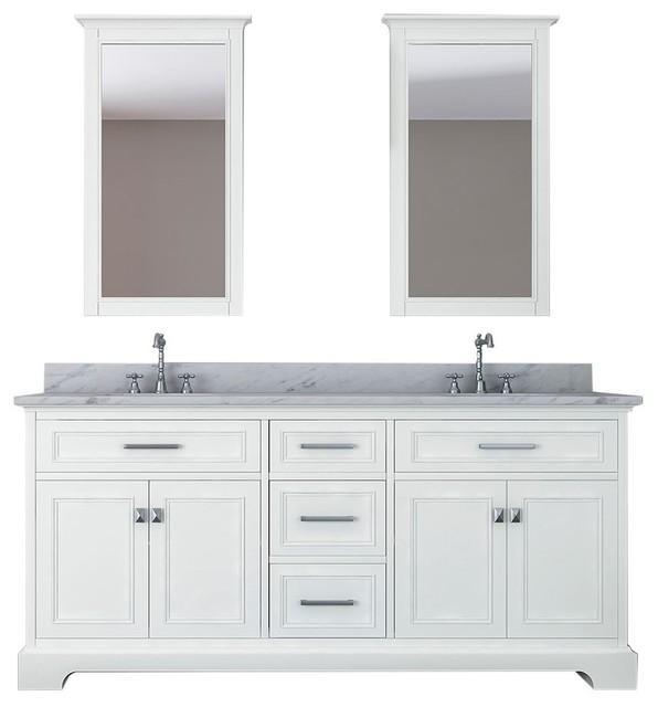 Pittsburgh 73, Double Bathroom Vanity, White With Mirror Transitional