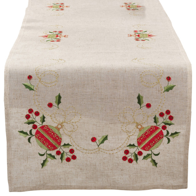 Embroidered Ornament Design Christmas Table Runner - Traditional ...