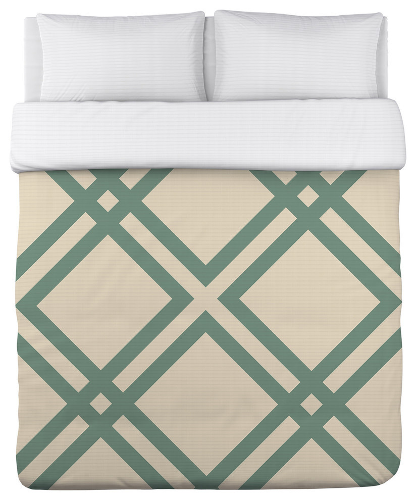 Thatched, Ivory Grayed Jade Duvet Cover, Queen Contemporary Duvet