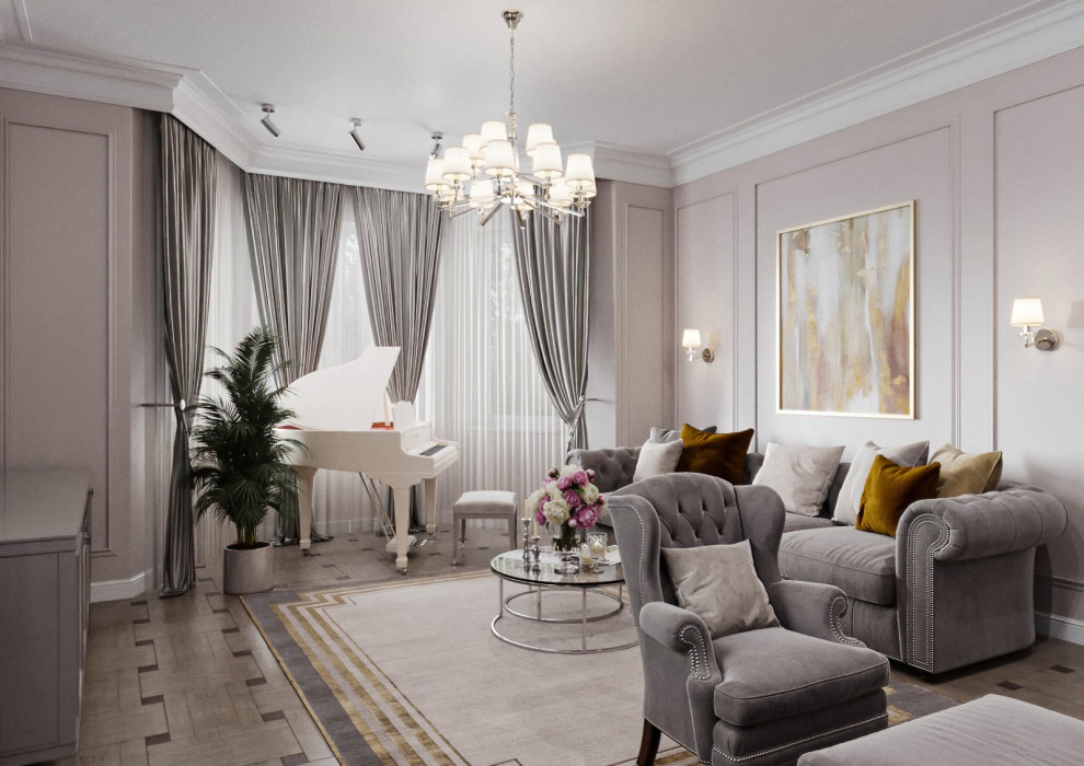 КЛАССИЧЕСКАЯ ГОСТИНАЯ В ЗАГОРОДНОМ ДОМЕ