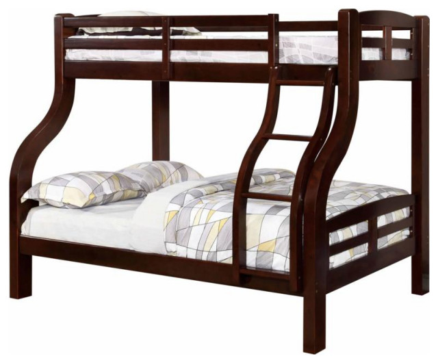 Benzara BM141556 Curved Wood Design Twin/full Bunk Bed, Brown