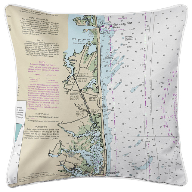 Bethany Beach, DE Nautical Chart Pillow
