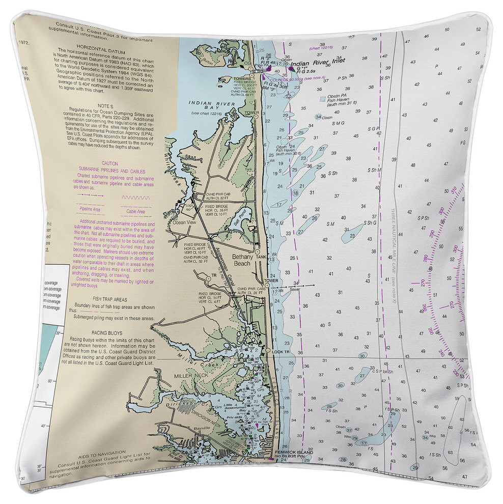 Bethany Beach, DE Nautical Chart Pillow