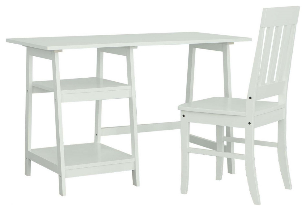 Tulane Study Desk With Chair, White Transitional Desks And Hutches