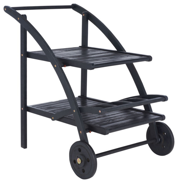 Safavieh Outdoor Lodi Tea Cart Black Transitional Outdoor Serving Carts by HedgeApple Houzz
