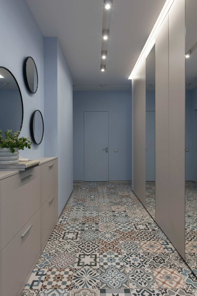 The light blue tones in the interiors of apartment