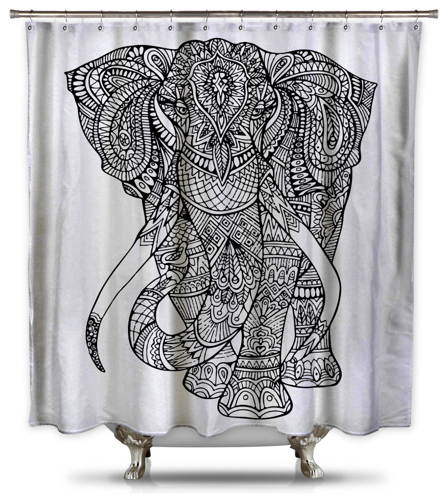 Black and White Elephant Shower Curtain, Adult Coloring Book Series