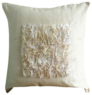 Ribbon Ivory Cushion Covers Art Silk Cushion Covers Vintage Love