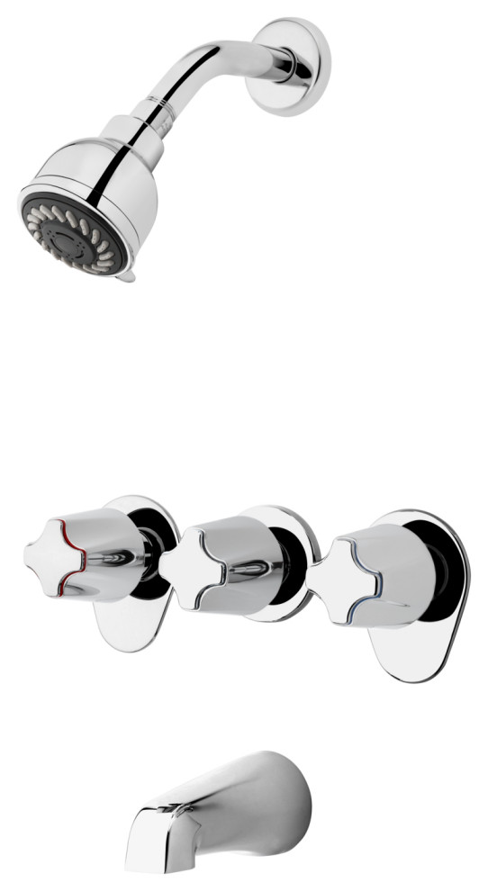 Pfister 3-Handle Tub & Shower Faucet with Metal Verve Knob Handles Polished 