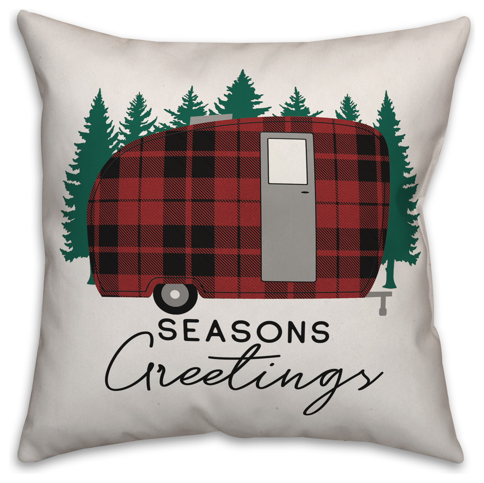 Seasons Greetings Camper 18"x18" Throw Pillow