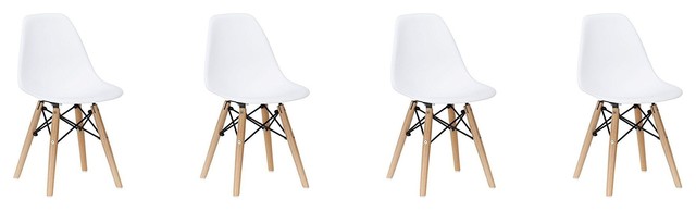 Mid-Century  Eiffel Style Kids Dining Chair with Wood Base - (Set of Four), Whit