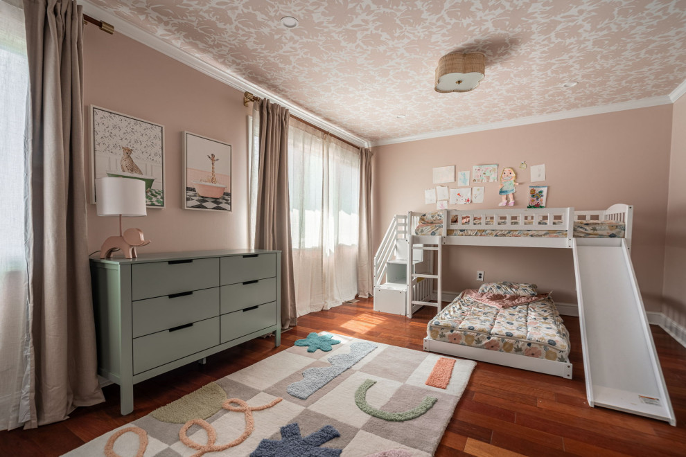 Boho Bachelor Daddy Pad - Bryn Mawr - A boho home perfect for the single father of two girls. It's filled with vibrancy, pops of pink in every room. You wouldn't guess that it was a bachelor pad! Wallpapers galore, mixed wood tones throughout, eclectic vibes.