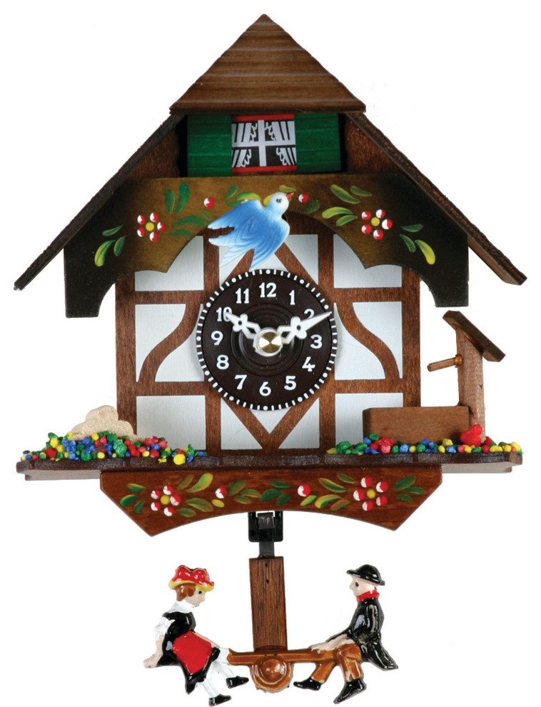 Quartz Novelty Clock, German Chalet With Bird and Well Traditional
