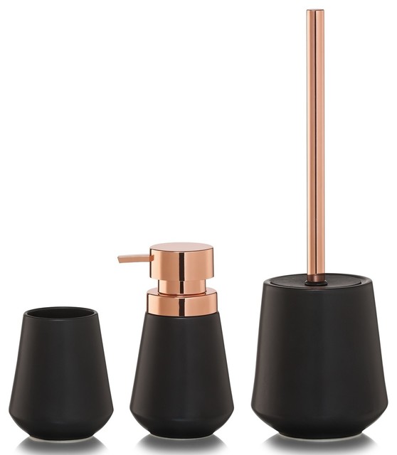 Bathroom Accessories Set Sealskin Conical Copper Black Porcelain 3 Bathroom Accessories Set Sealskin Conical Copper Black Porcelain 3 Piece Contemporary Accessory Sets By Present Usa Company