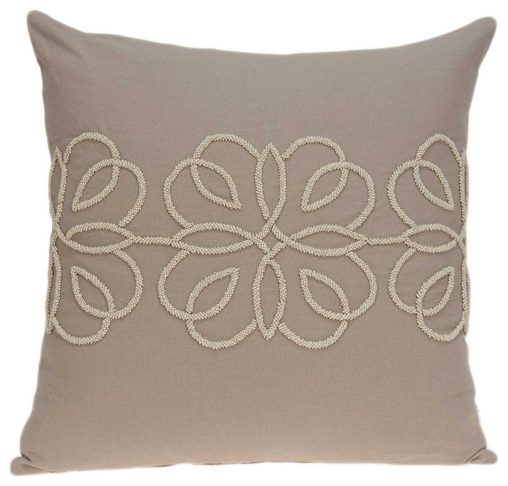 20" x 7" x 20" Cool Transitional Tan Cotton Accent Pillow Cover With
