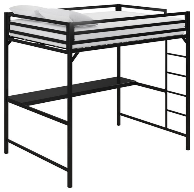 Dhp Mabel Full Metal Loft Bed With Desk In Black Transitional