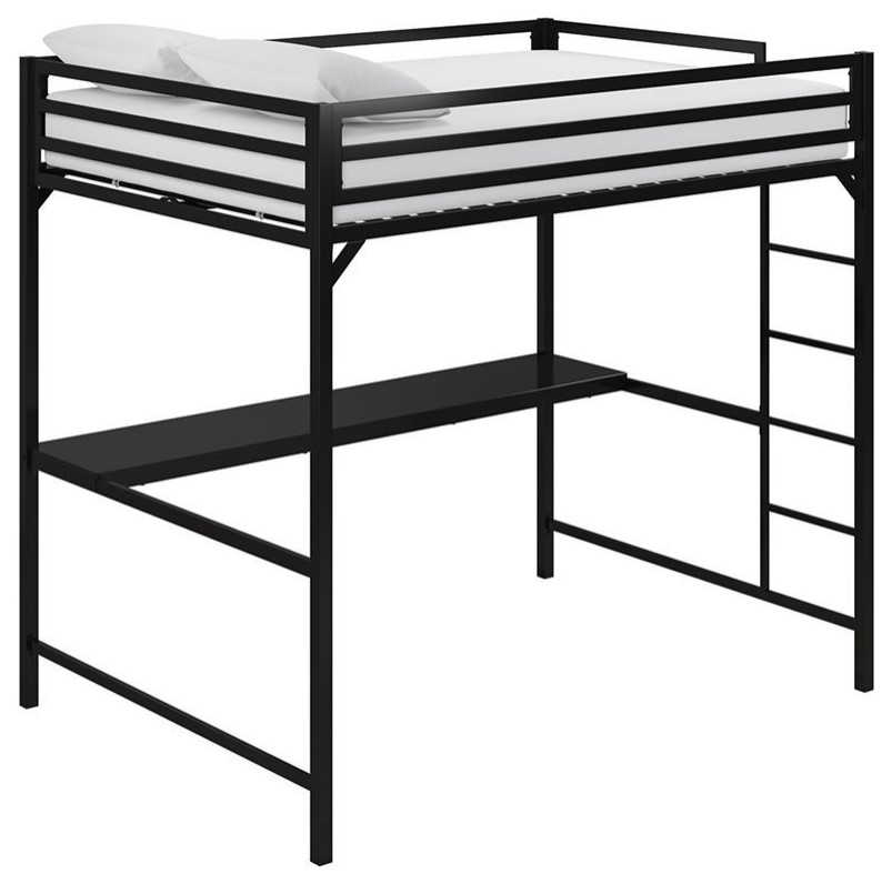DHP Mabel Full Metal Loft Bed with Desk in Black