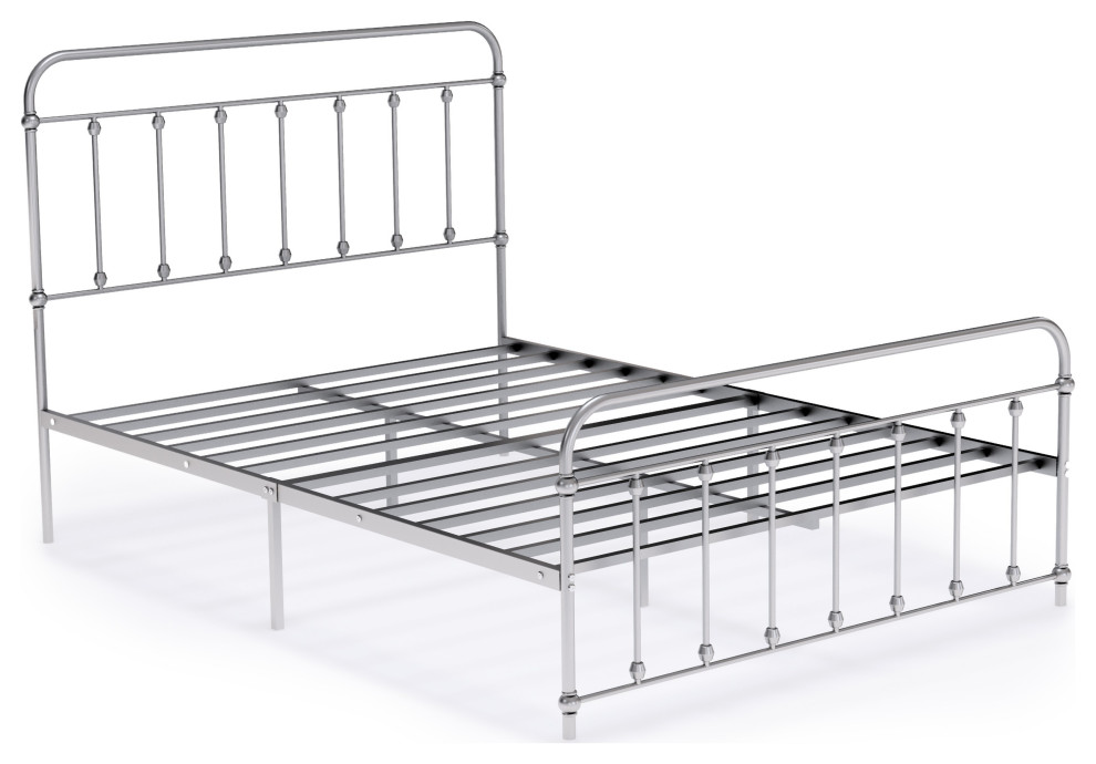 Garland Full Bed Frame, 6 Metal Legs, Bed Frame, Powder Coating Silver