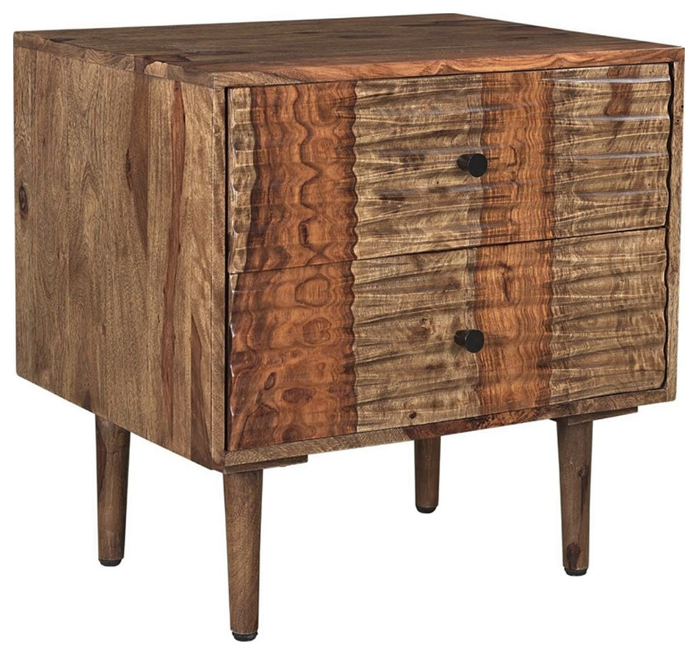 Porter Designs Waves Solid Sheesham Wood Nightstand Brown Rustic