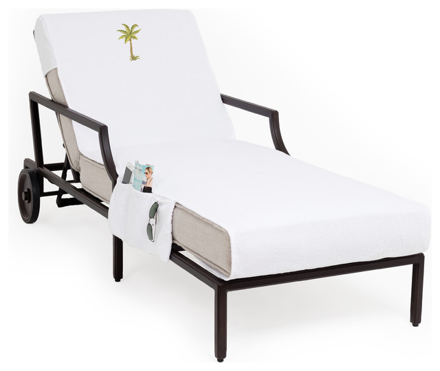 Palm Tree Embroidered Standard Size Chaise Lounge Cover With Side