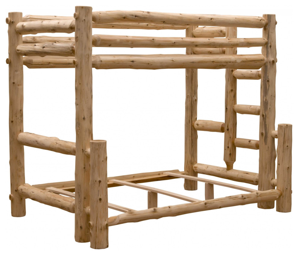 HomeRoots Rustic and Natural Cedar Queen and Single Ladder Left Log Bunk Bed