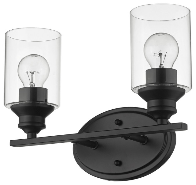 Two Light Matte Black Wall Light with Clear Glass Shade Transitional