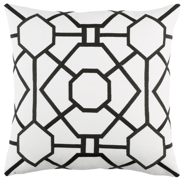 Transitional Cotton White and Black Accent Pillow, 18  x18