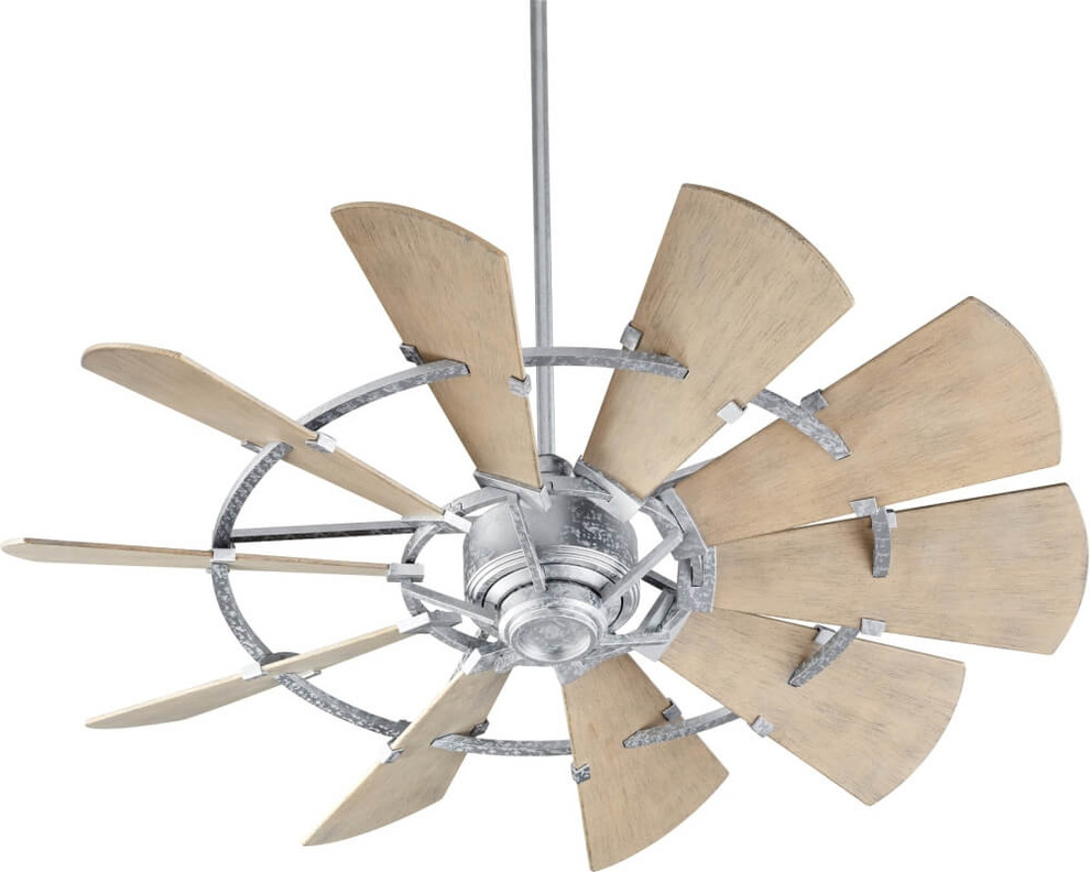 52" Windmill Patio Ceiling Fan, Galvanized Finish - Farmhouse - Ceiling