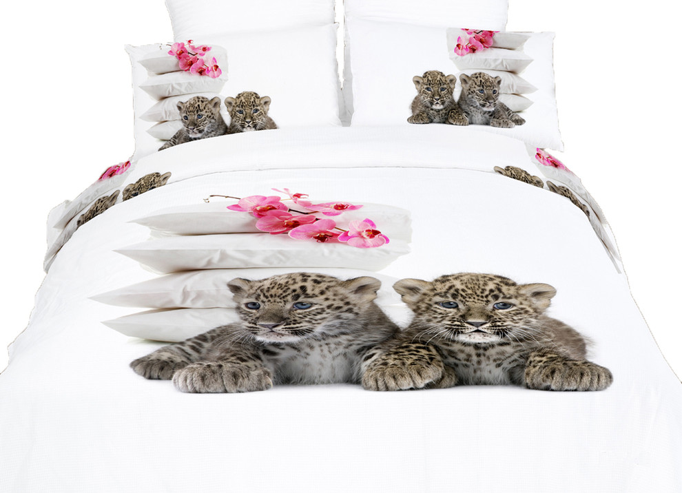 Baby Leopards Cotton Animal Print Bedding Duvet Cover Sheets Set