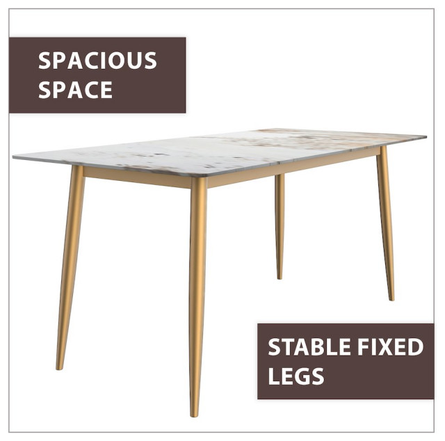 Modern Dining Table Brushed Gold Base, With 55 White Grey Sintered ...