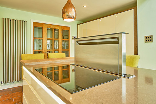 Contemporary, cool kitchen featuring Silestone