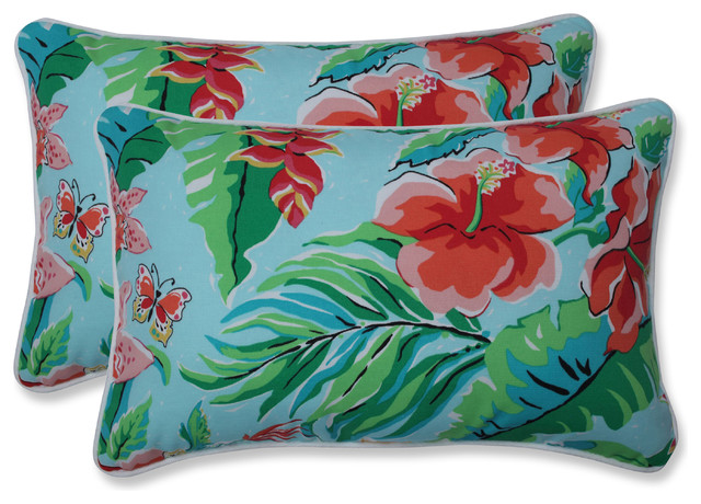 Outdoor/Indoor Tropical Paradise Rectangular Throw Pillow, Set of 2