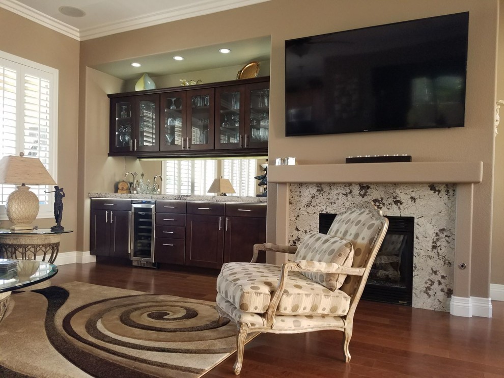 Wet Bar + Built in Fireplace