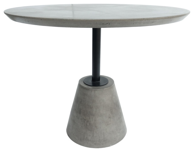 Modrest Nathrop Grey Concrete and Black Metal Round Dining Table