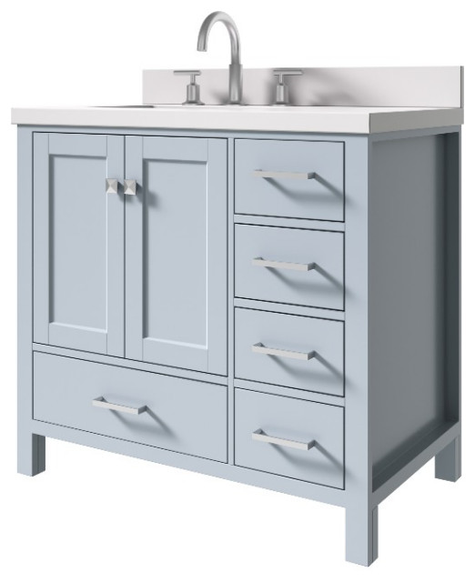 Cambridge Grey 37" Rectangle Sink Vanity With White Quartz Top