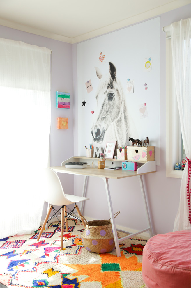 Inspiration for a mid-sized transitional kids' bedroom for girls in Melbourne with carpet.