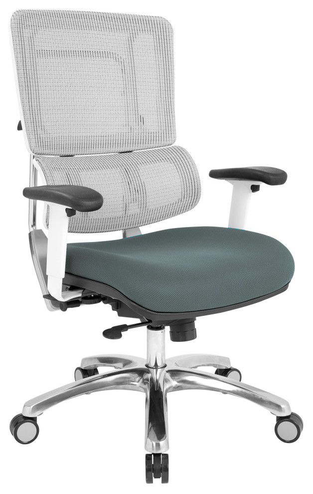 Breathable White Vertical Mesh Chair With Gray Mesh Seat