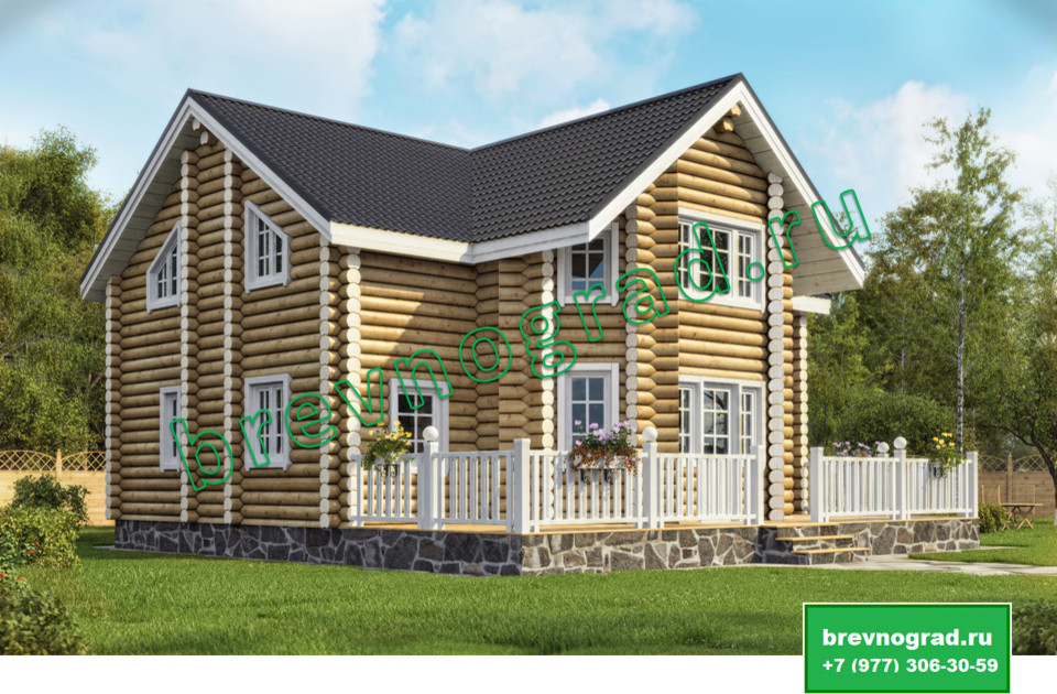 Красивый дом из оцилиндрованного бревна "Крокус" 132 м2