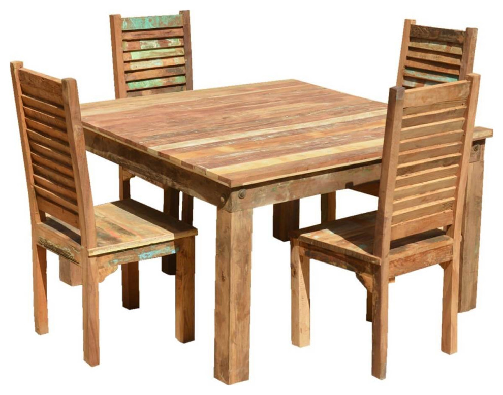 Ohio Reclaimed Wood Small Square 4 Seater Kitchen Table Set Rustic