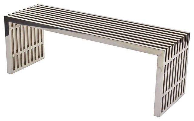Modern Mid Century Stainless Steel Accent Bench Contemporary