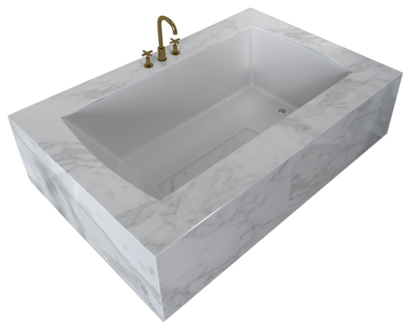 Ovo Contemporary White Rectangular Acrylic Undermount Bath Tub 60"x32", White