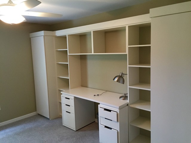 Built In Wardrobe And Shelves Built Around An Existing Desk