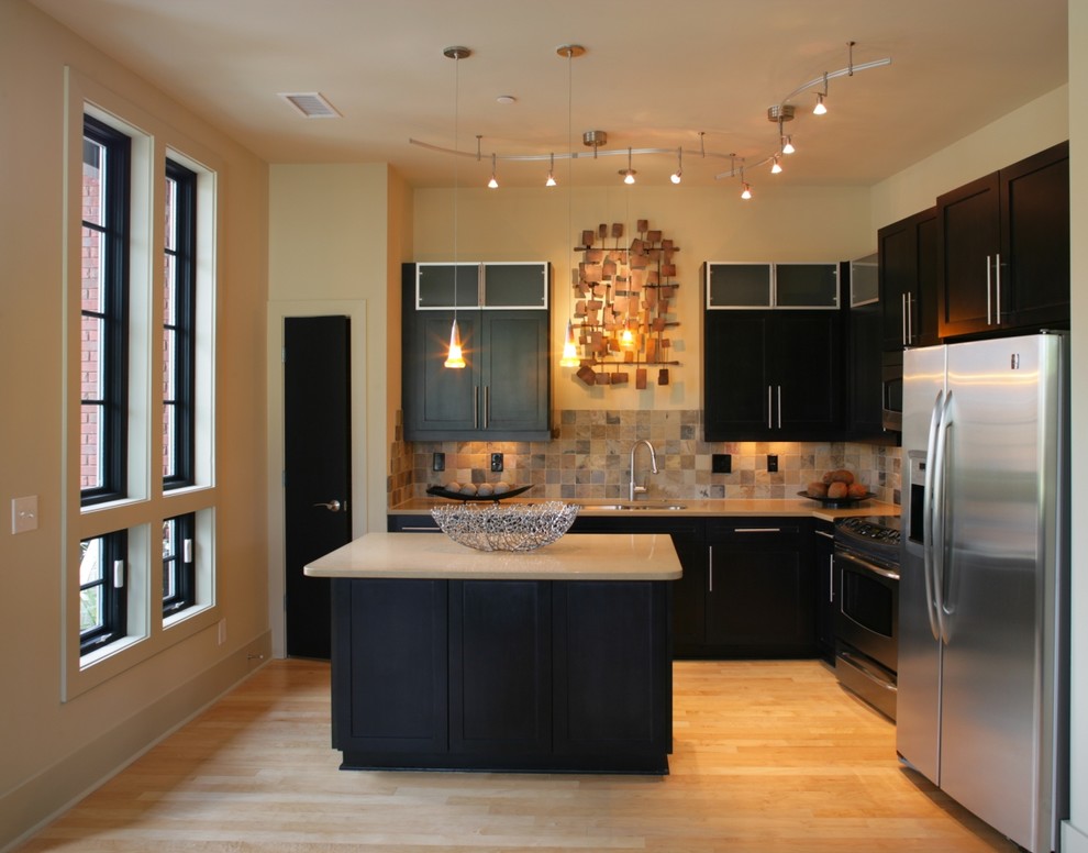 Photo of a contemporary kitchen in Other with stainless steel appliances.