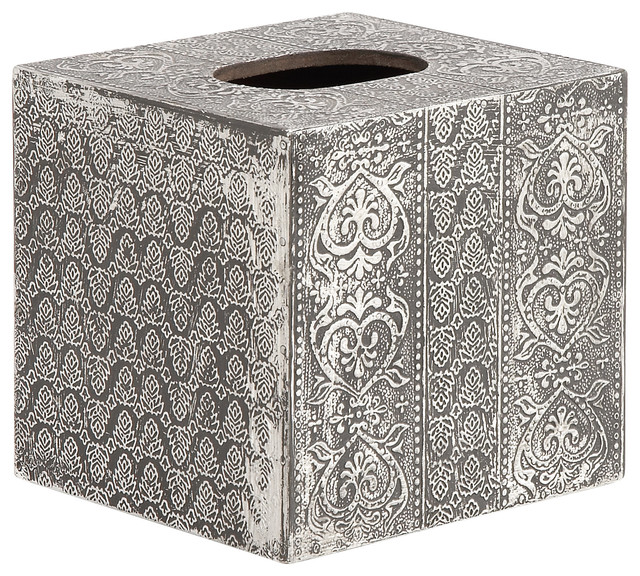 Modern Reflections Wood Aluminum Square Tissue Box, Silver
