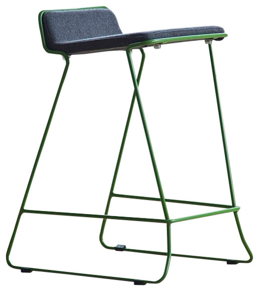 Bleecker Counter Stool, Charcoal Wool with Green Metal Frame, Counter Seat 25" H