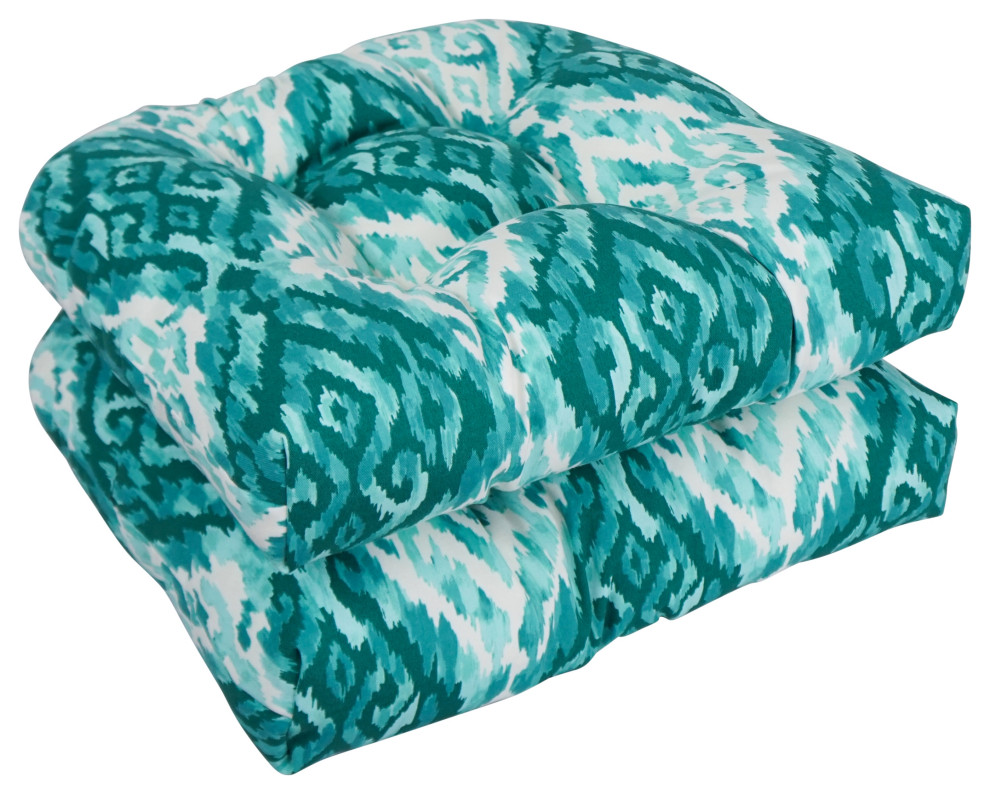 19" UShaped Dining Chair Cushions, Set of 2, Lakat Peacock Mediterranean Outdoor Cushions