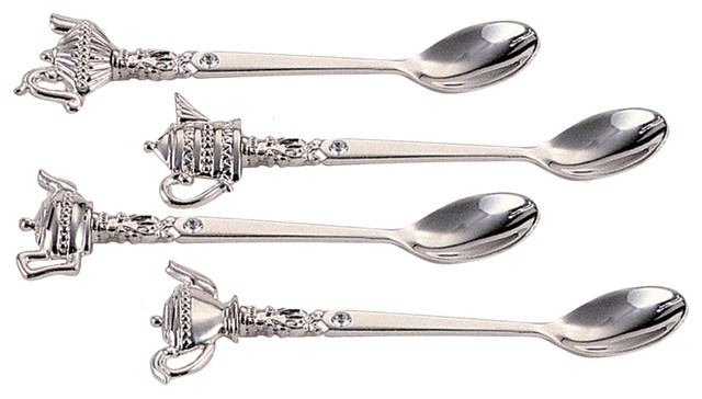 Elegance Silver 87625 Silver Plated Teapot Tea Spoon with Crystal Pack of 4 